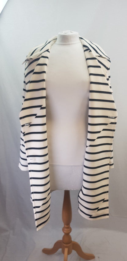 Madewell Black & Ivory Parcel Stripe Belted Trench Coat Size L Excellent Condition