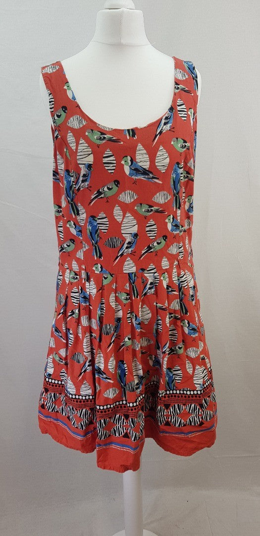 Uttam Boutique Bird Design Red Black White Dress Size 16 VGC