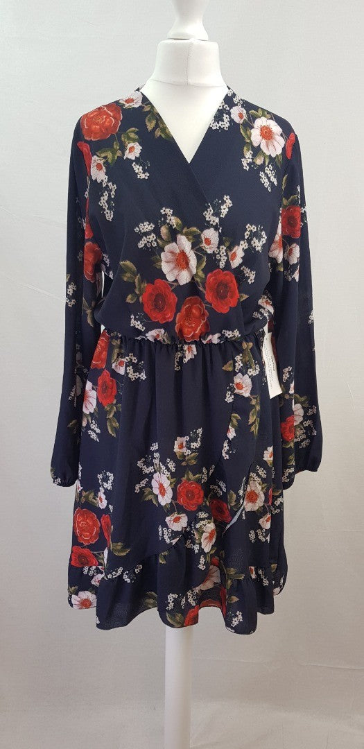 Bella & Blue Ladies Navy Floral Wrap Dress Size L BNWT