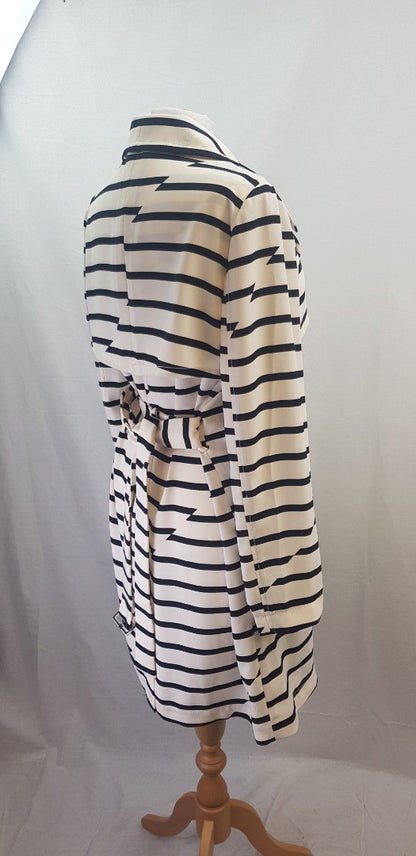 Madewell Black & Ivory Parcel Stripe Belted Trench Coat Size L Excellent Condition