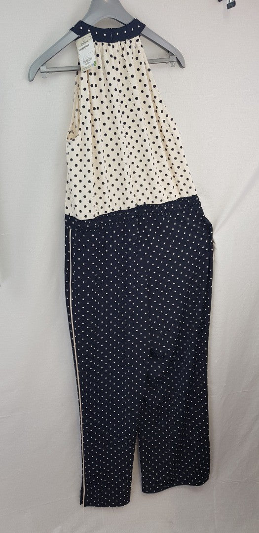 Me & Em Black White Spotty Jumpsuit Wide Leg Size 14 Nearly New