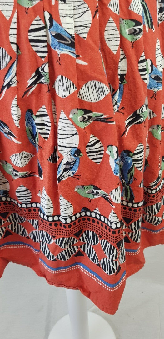 Uttam Boutique Bird Design Red Black White Dress Size 16 VGC