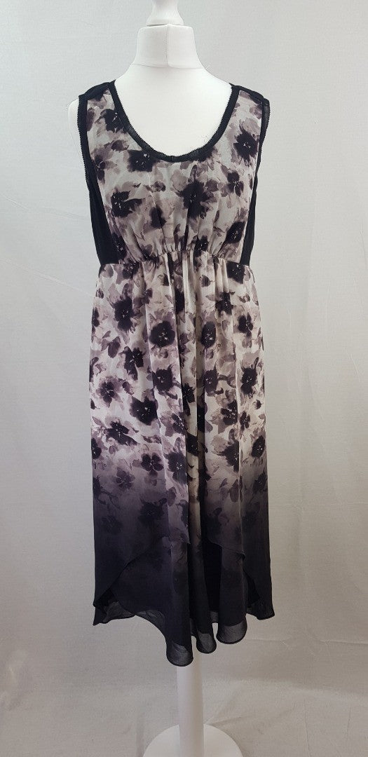 Mint Velvet Black Ivory Floral Floaty Drip Dry Dress Size 10 VGC