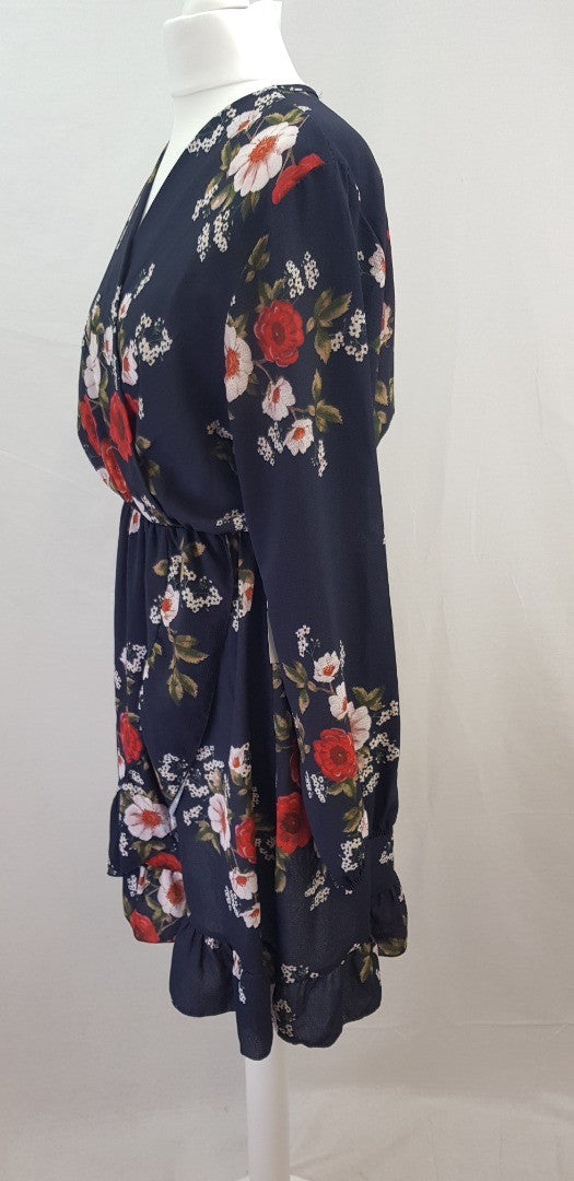 Bella & Blue Ladies Navy Floral Wrap Dress Size L BNWT