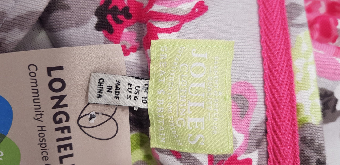 Joules Stretchy Floral Jersey Dress Pink Green Grey Size 10 VGC