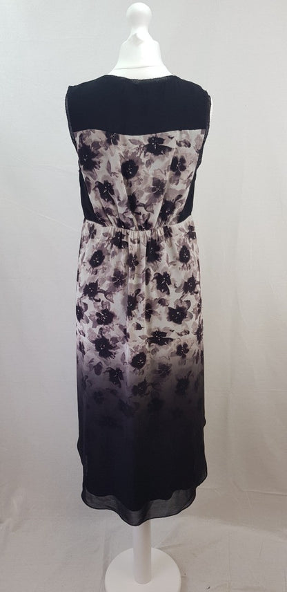 Mint Velvet Black Ivory Floral Floaty Drip Dry Dress Size 10 VGC