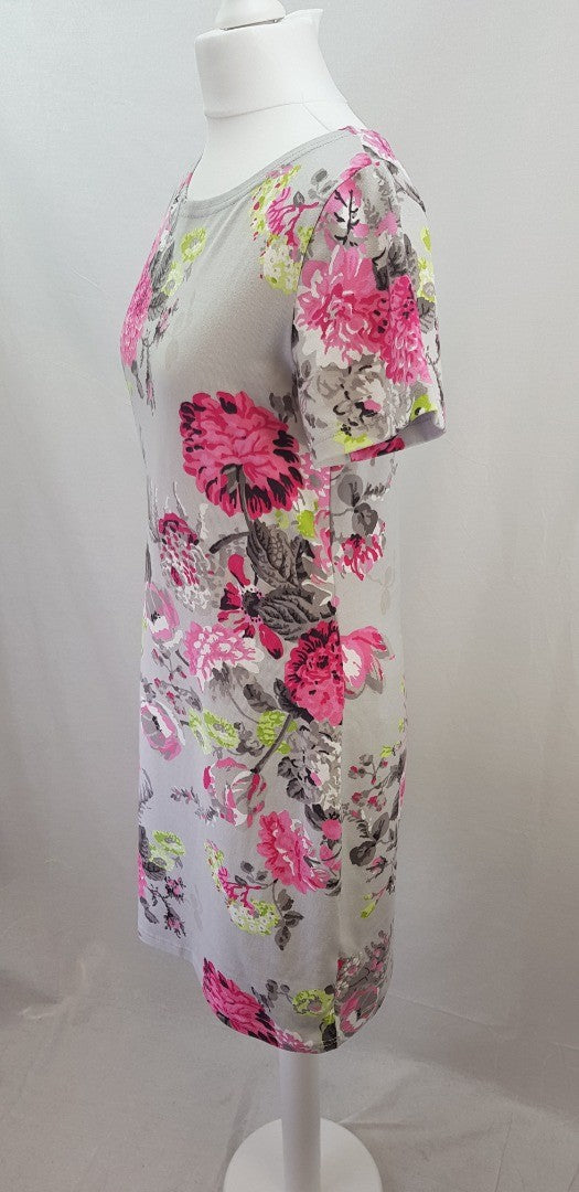 Joules Stretchy Floral Jersey Dress Pink Green Grey Size 10 VGC