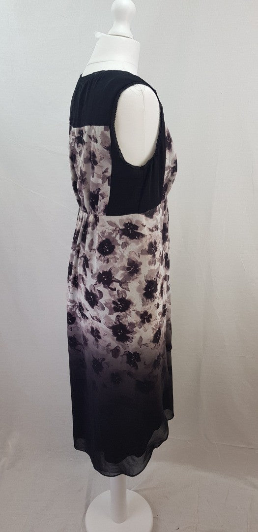 Mint Velvet Black Ivory Floral Floaty Drip Dry Dress Size 10 VGC