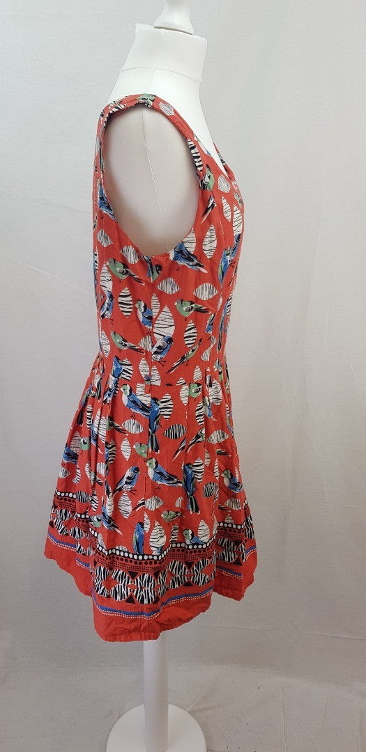 Uttam Boutique Bird Design Red Black White Dress Size 16 VGC