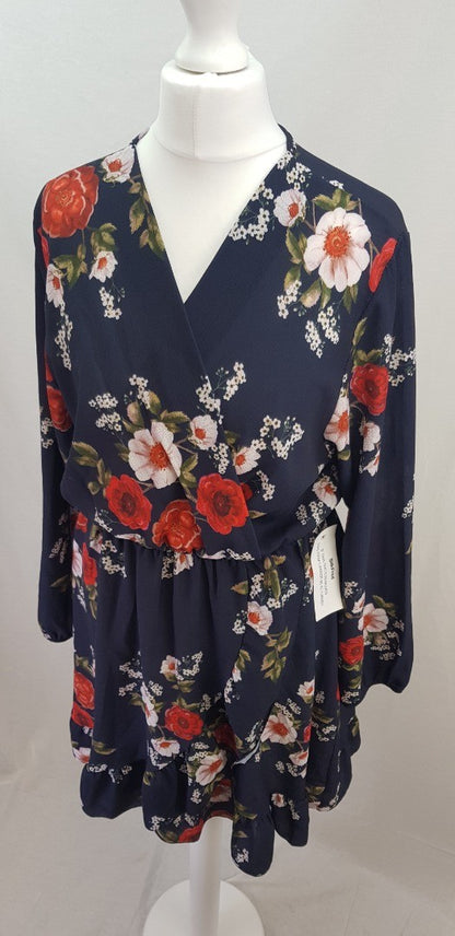 Bella & Blue Ladies Navy Floral Wrap Dress Size L BNWT