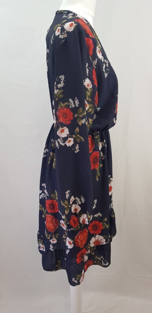 Bella & Blue Ladies Navy Floral Wrap Dress Size L BNWT