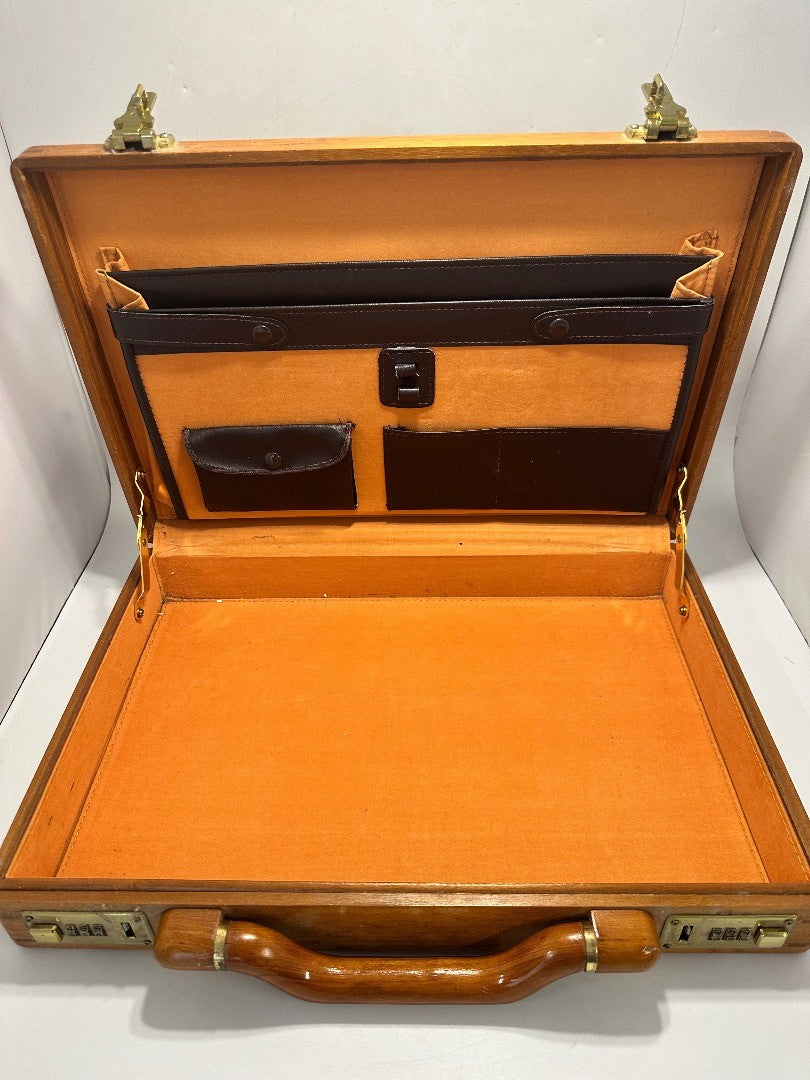 VTG MCM Solid Wood Briefcase Attache Case Luxury Men Wooden Combination