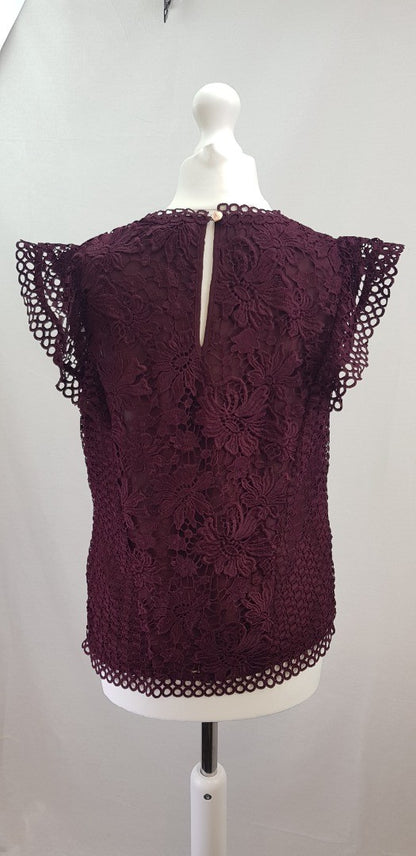 Ted Baker Burgundy Lace Top Size M Nearly New