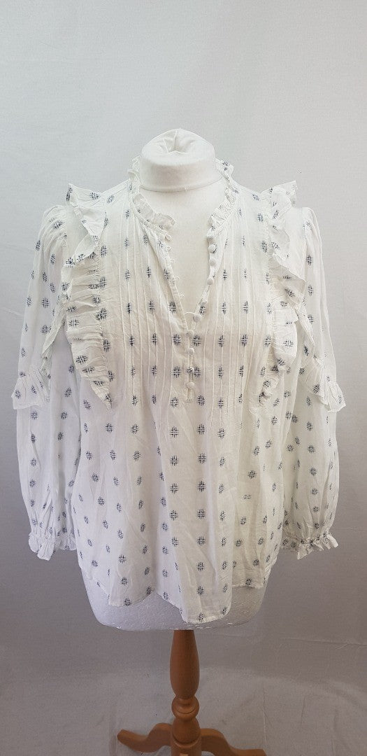 Mint Velvet White & Blue Cotton Blouse Size L BNWT