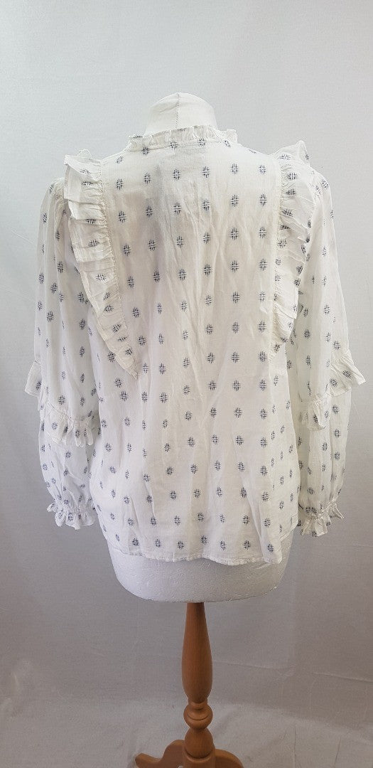 Mint Velvet White & Blue Cotton Blouse Size L BNWT