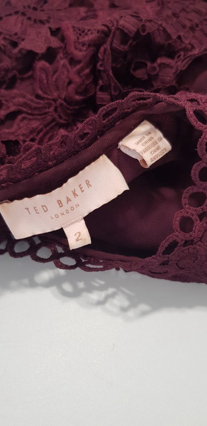 Ted Baker Burgundy Lace Top Size M Nearly New