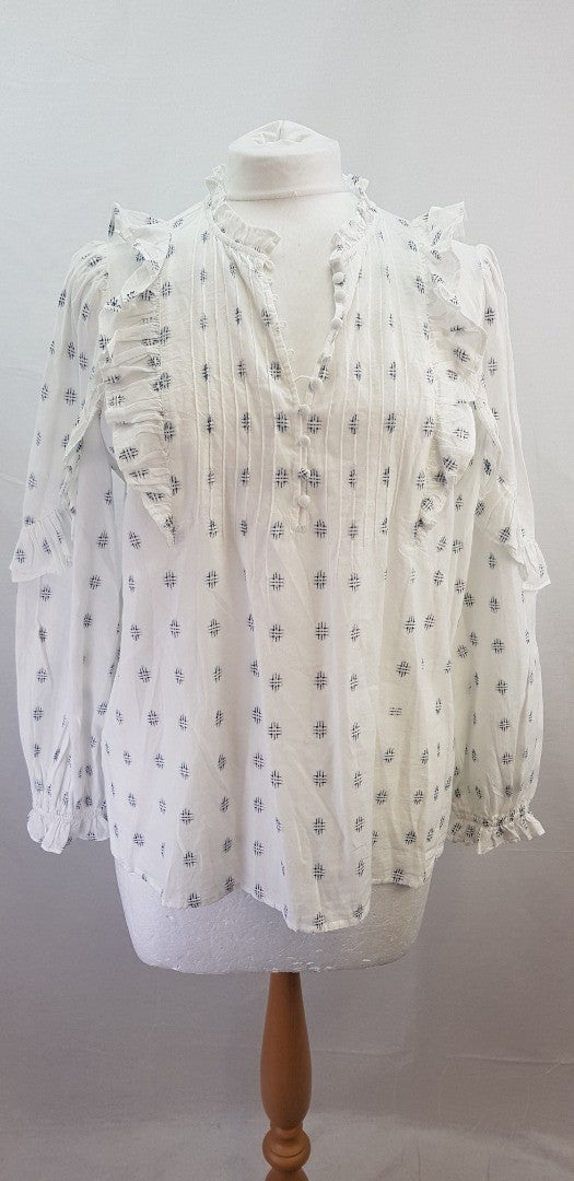 Mint Velvet White & Blue Cotton Blouse Size L BNWT