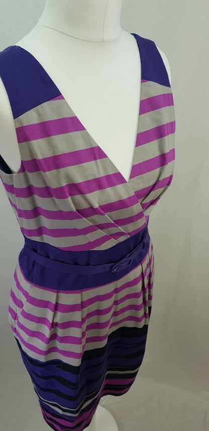 Hobbs Jewel Dress Pink Purple Stripe Size 10 BNWT