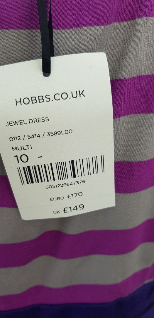 Hobbs Jewel Dress Pink Purple Stripe Size 10 BNWT