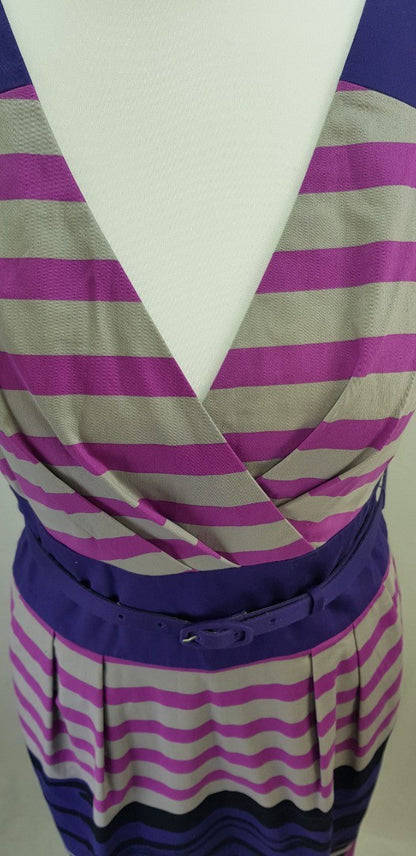 Hobbs Jewel Dress Pink Purple Stripe Size 10 BNWT