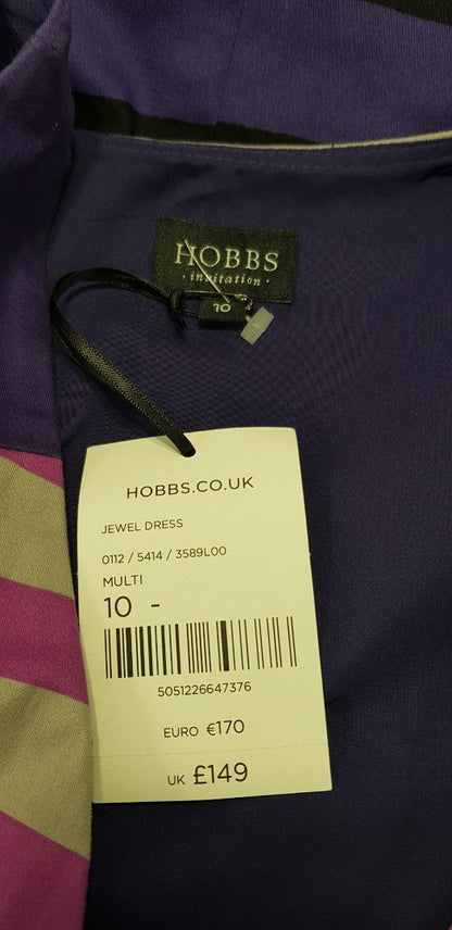 Hobbs Jewel Dress Pink Purple Stripe Size 10 BNWT