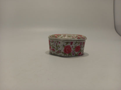 Trinket Box Rose Floral, Mini / Small Vintage Pink and White