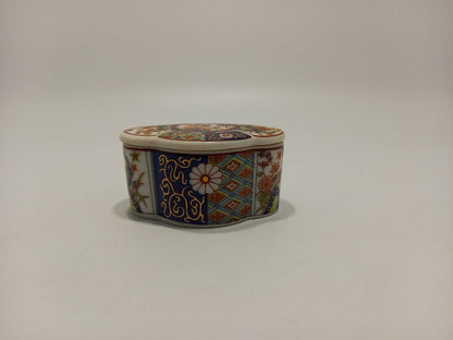 Trinket Box Imari Style, Mini / Small Vintage White Blue Orange Japanese Floral