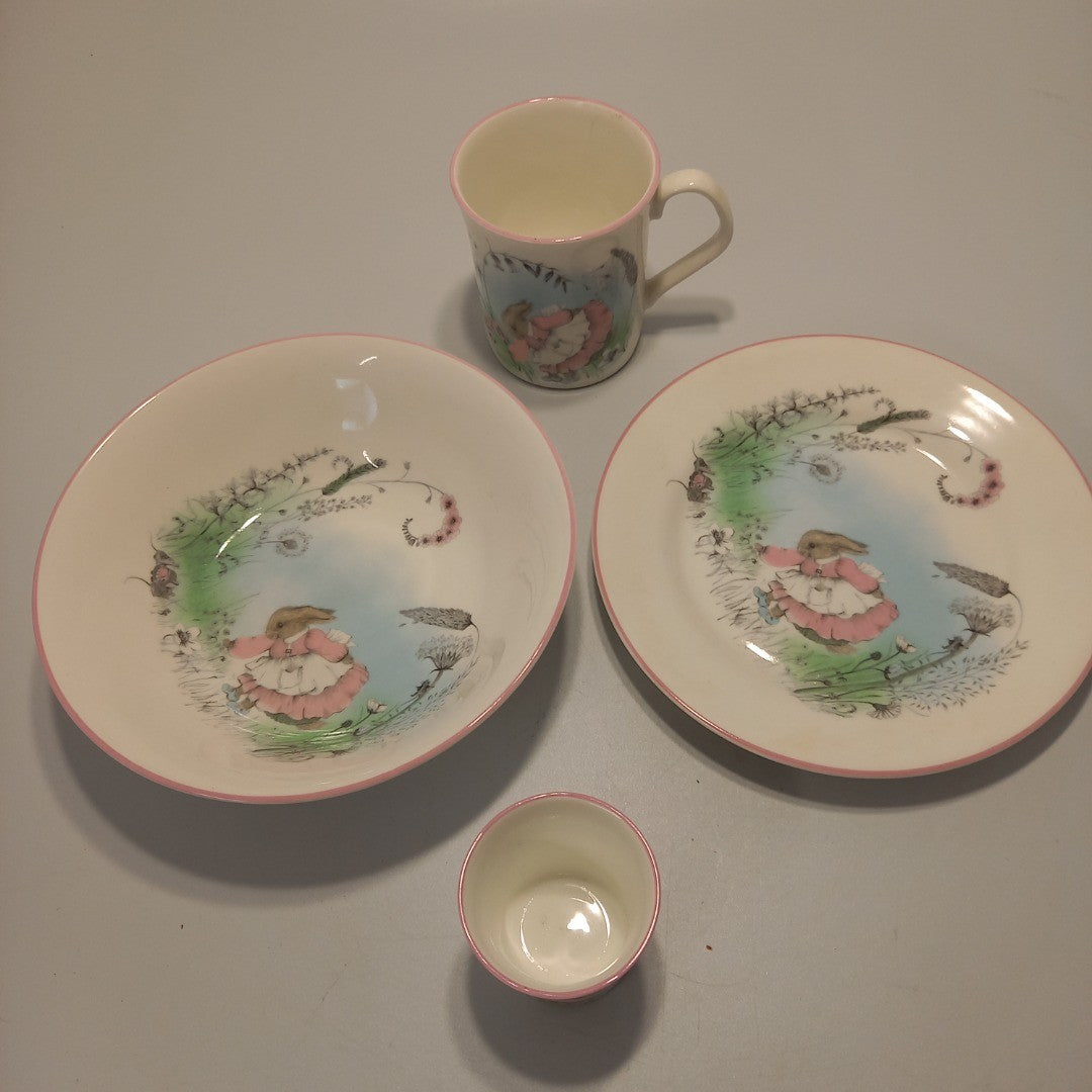 Elizabethan 'Mrs Rabbit' Set of Fine Bone China  Dish, Plate,Cop & Egg Cup-Boxed