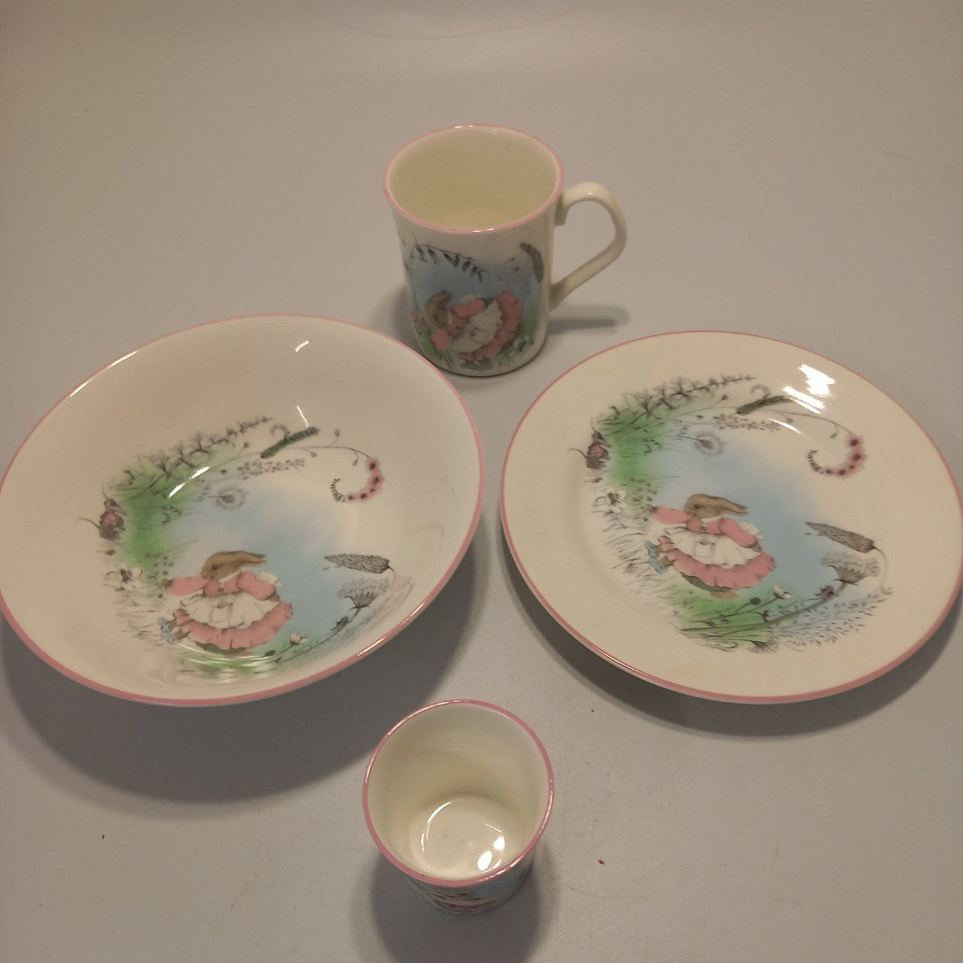 Elizabethan 'Mrs Rabbit' Set of Fine Bone China  Dish, Plate,Cop & Egg Cup-Boxed