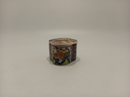 Trinket Box Imari Style, Mini / Small Vintage White Blue Orange Japanese Floral