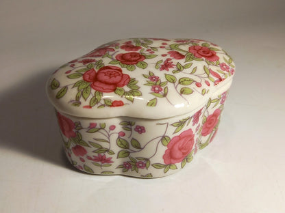 Trinket Box Rose Floral, Mini / Small Vintage Pink and White