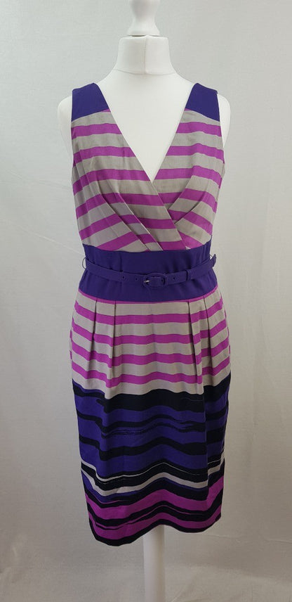 Hobbs Jewel Dress Pink Purple Stripe Size 10 BNWT