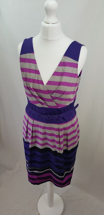 Hobbs Jewel Dress Pink Purple Stripe Size 10 BNWT