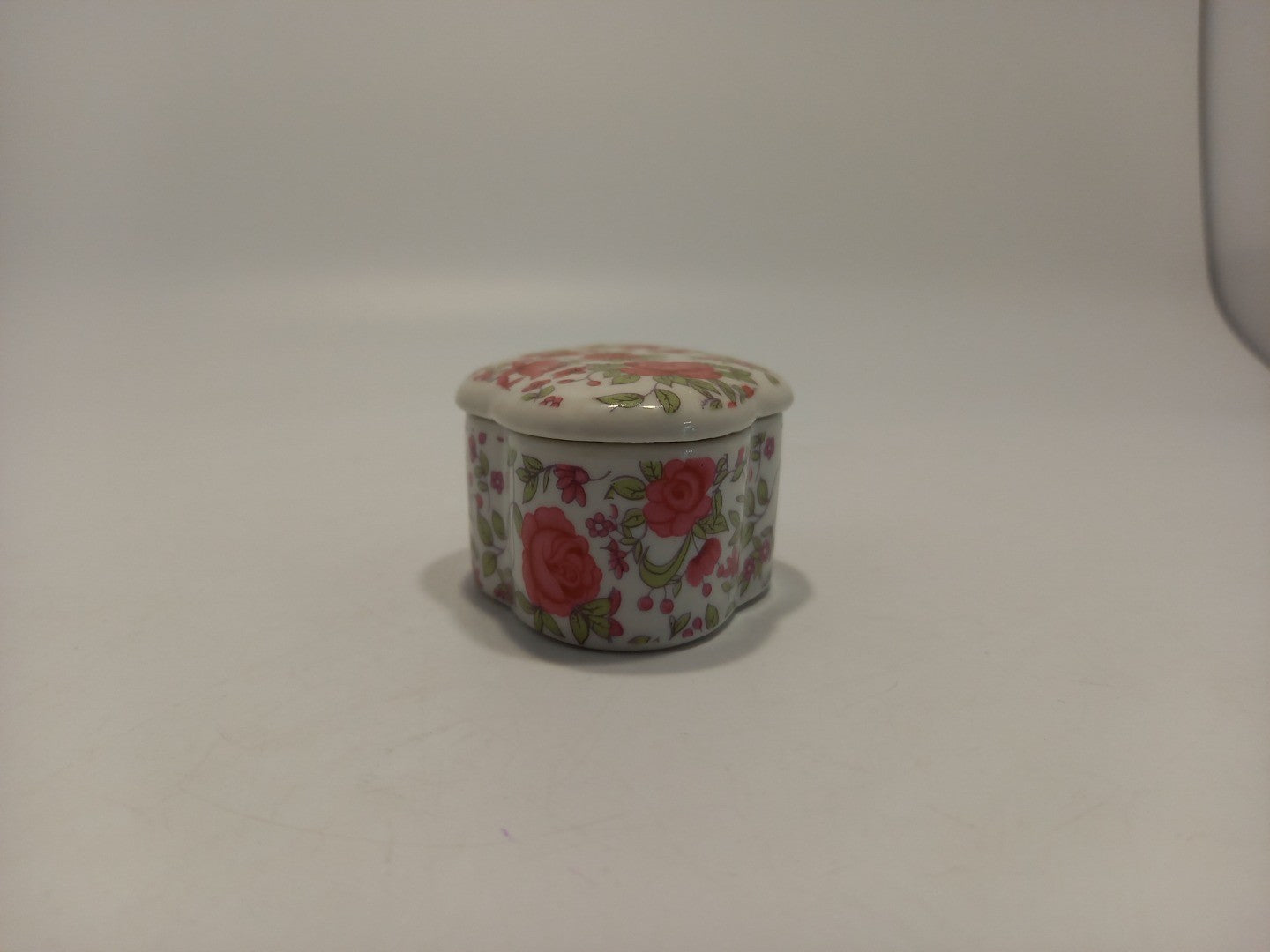 Trinket Box Rose Floral, Mini / Small Vintage Pink and White