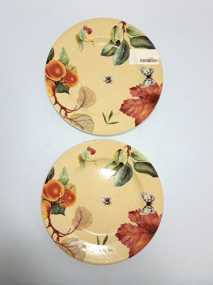 Spode Fruit Haven 2005, 2x Pair of 19.5 cm Side Plates - Yellow, Bee, Foliage