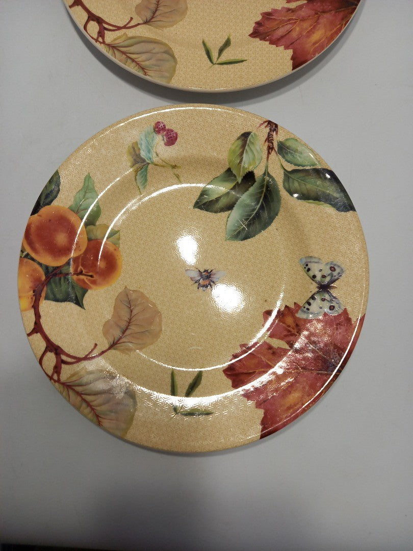 Spode Fruit Haven 2005, 2x Pair of 19.5 cm Side Plates - Yellow, Bee, Foliage