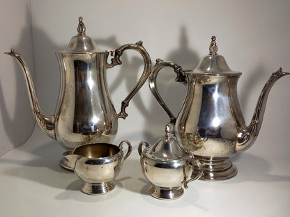 ONEIDA Silver Plate Set - 1x Tea Pot, 1x Coffee Pot, 1x Milk Jug, 1x Sugar Bowl