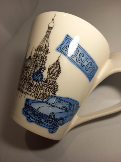 Villeroy & Bosh Mug Moscow, White and Blue City Pattern Cup