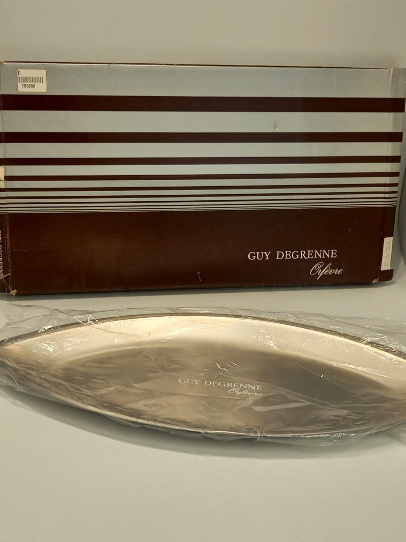 Guy Degrenne Orfevre 1970s Vintage Stainless Steel Marquise Platter Tray in Box