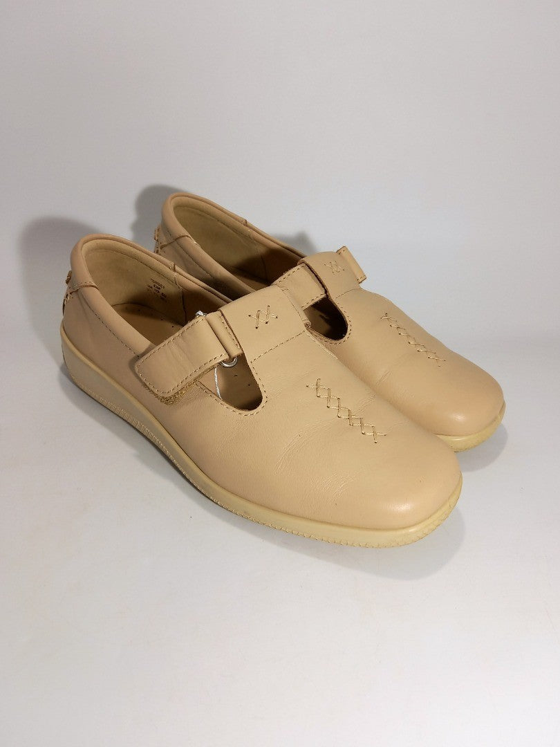 Hotter Shoes Sunset Flats Leather Women's Size 5.5 Beige T-Bar Mary Jane Comfort