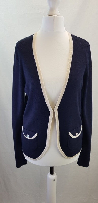 Austin Reed Navy White Silk Pockets Cardigan Size M BNWT