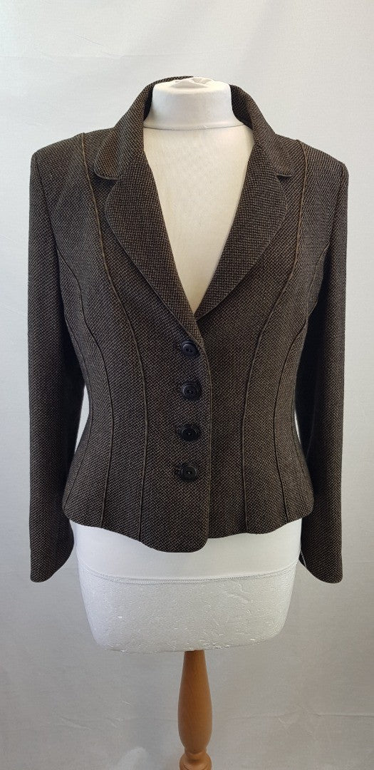 Caroline Charles Brown Fitted Lined Wool Mix Jacket Size 16 Excellent Condition