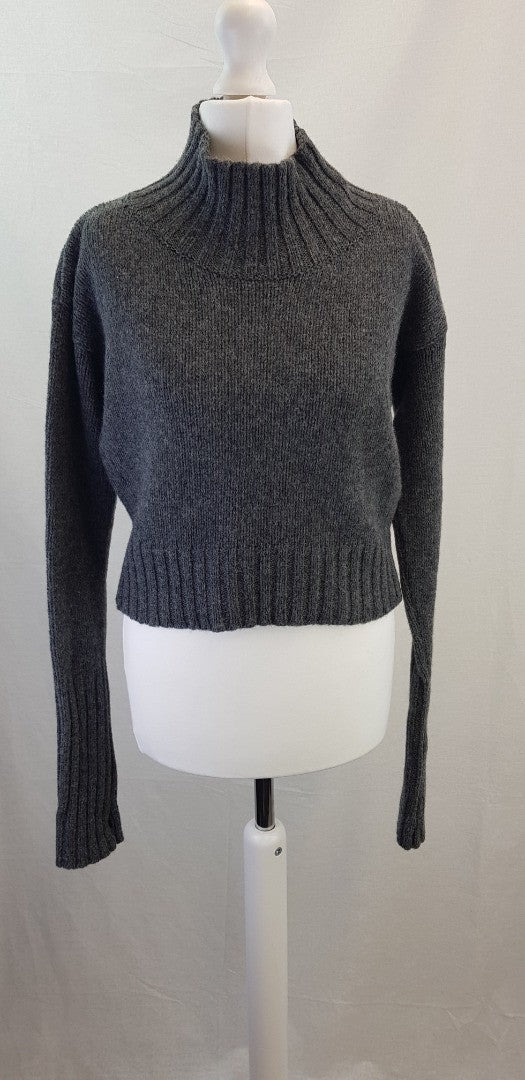 nygardsanna Grey Wool Cropped Polo Jumper Thumb Holes Size S BNWT