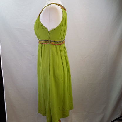 Monsoon Silk Beaded Dress - Lime Green - UK Size 12