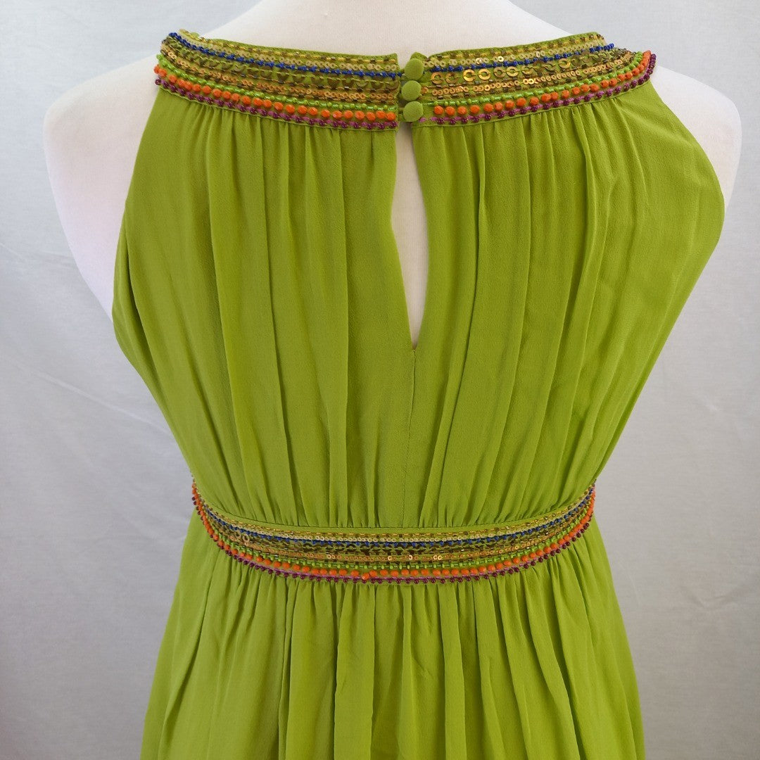 Monsoon Silk Beaded Dress - Lime Green - UK Size 12