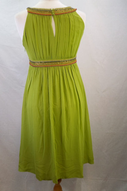 Monsoon Silk Beaded Dress - Lime Green - UK Size 12