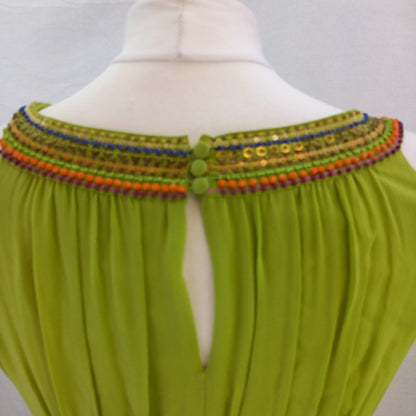 Monsoon Silk Beaded Dress - Lime Green - UK Size 12