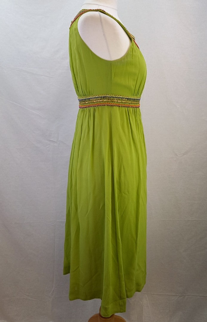 Monsoon Silk Beaded Dress - Lime Green - UK Size 12