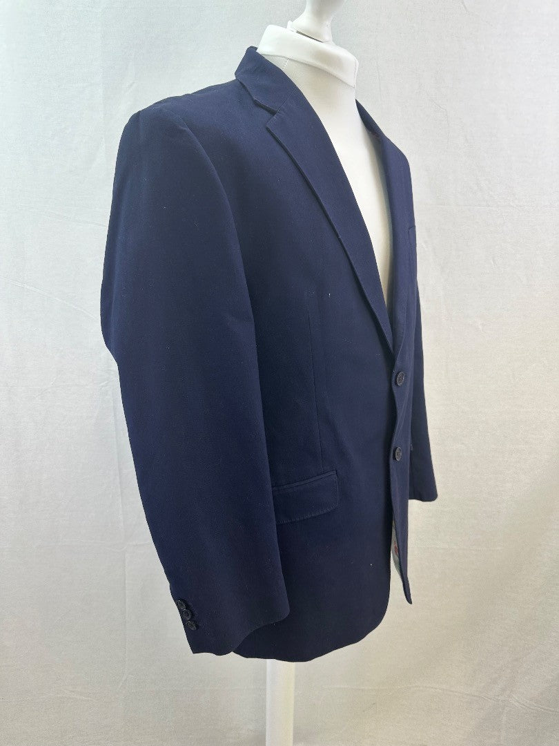 Peter Christian Navy Suit Jacket Floral Lining Size 42L 100% Cotton Excellent Condition