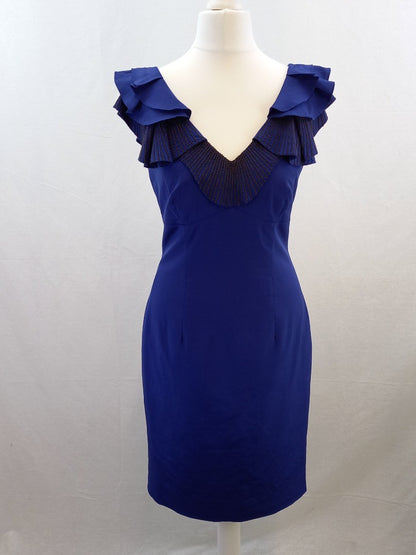 Karen Millen Royal Blue Silk Blend Dress with Chain Detailing - Size UK 8